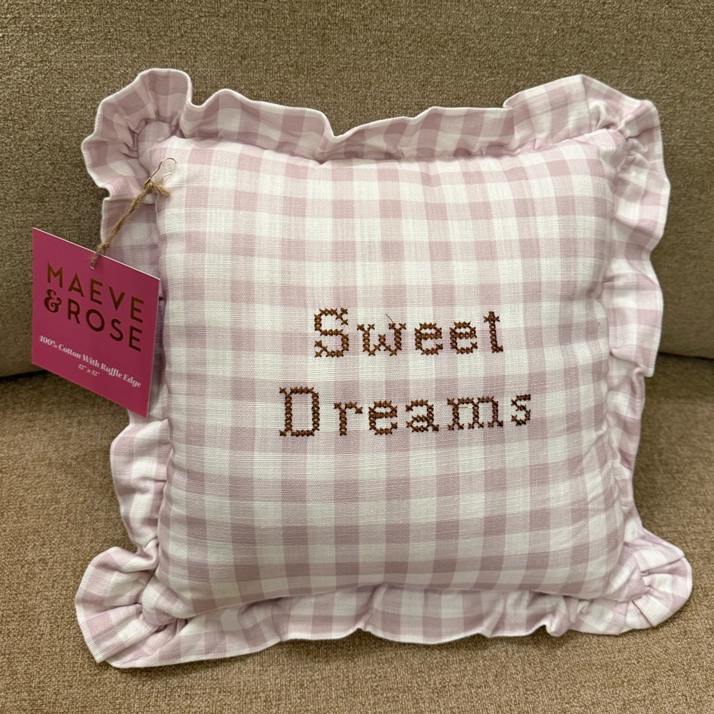 Maeve & Rose Sweet Dreams Gingham Pillow Pink Purple White Decorative Pillow NWT